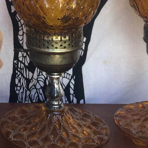 78-(VHD) Vintage. Home Decor. Amber. Glass. Hurricane Lamps. - Picture 2 of 15